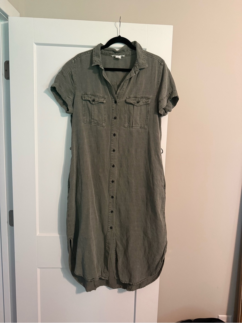 Lucky Brand Olive Green Button-Front Midi Shirt Dress